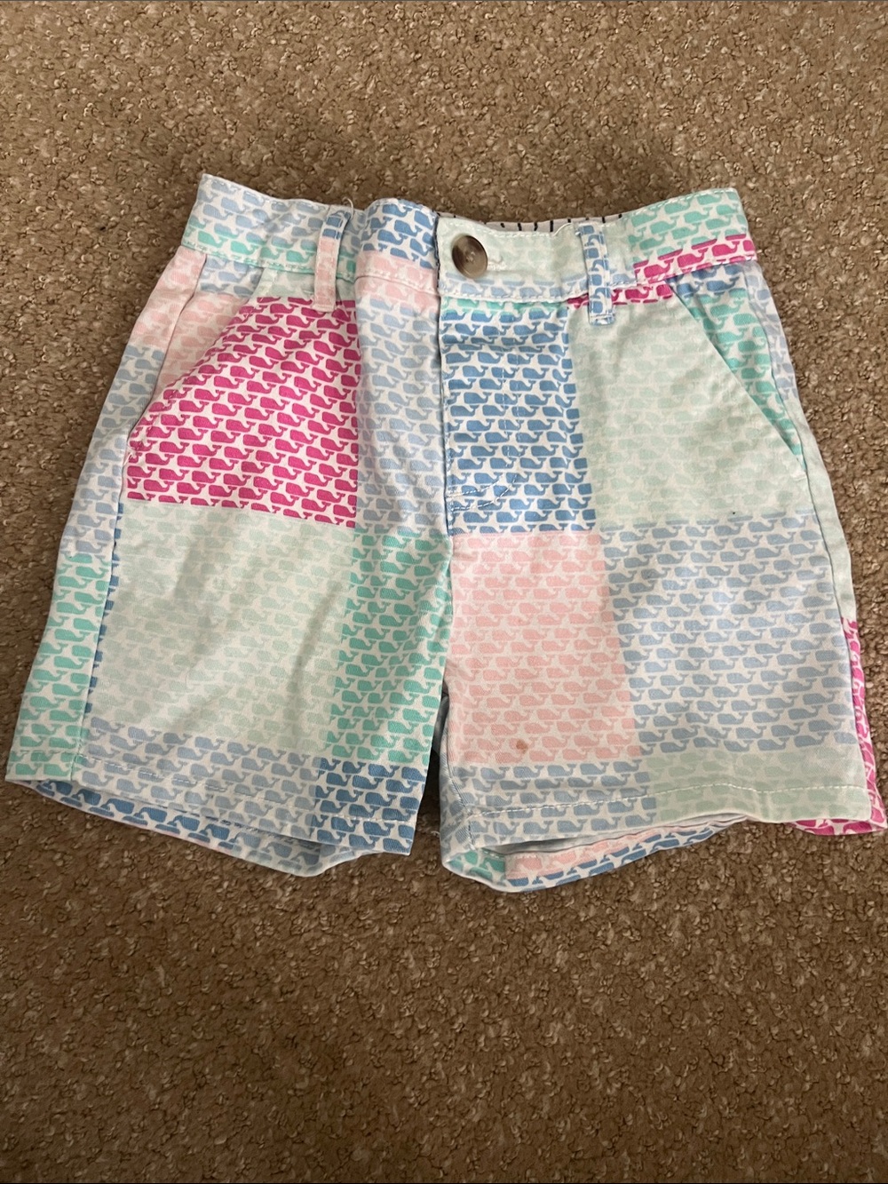 Vineyard Vines Patchwork Whale Print Kids Shorts - Pink, Blue, Mint